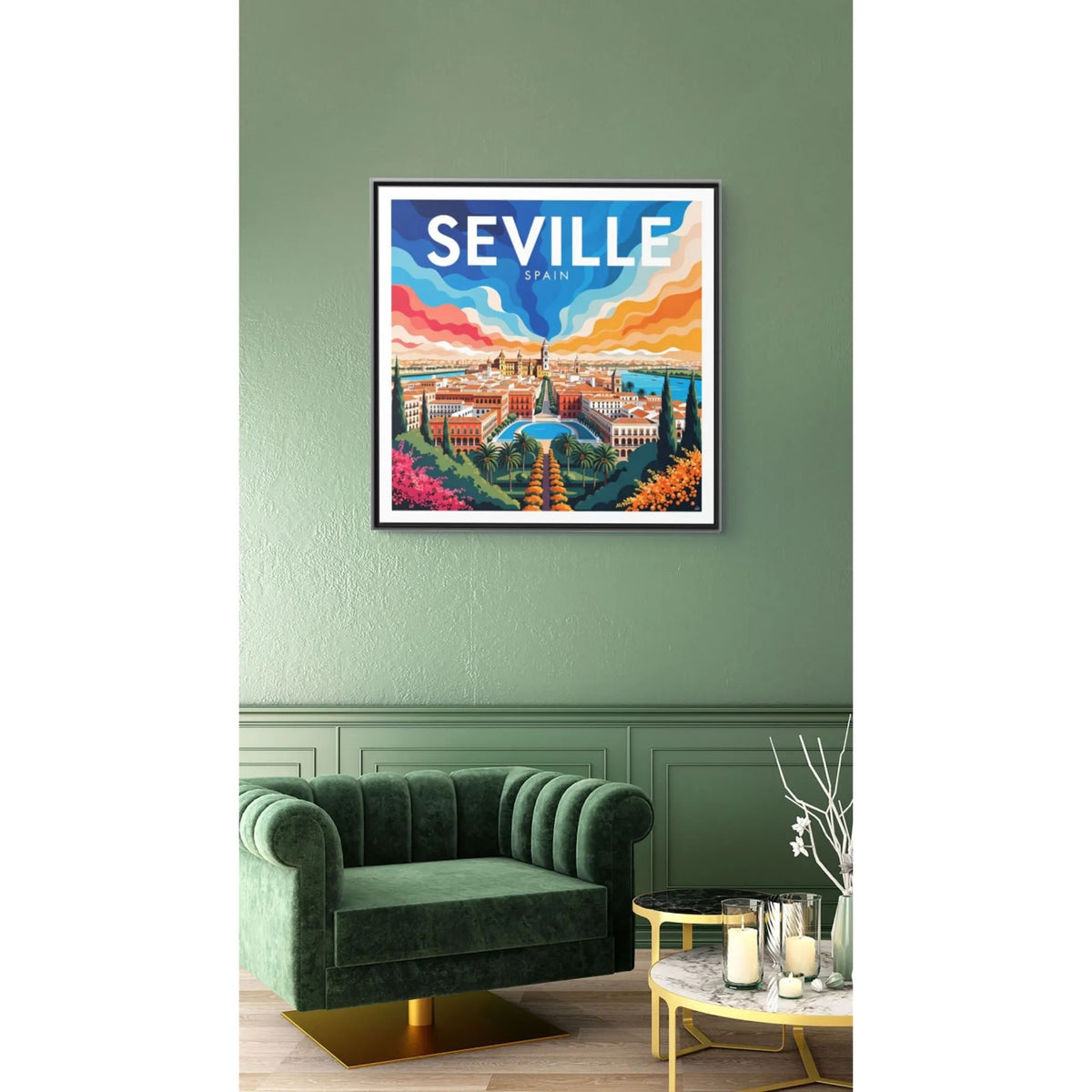 Seville Spain Vintage Travel Framed Canvas Wall Art