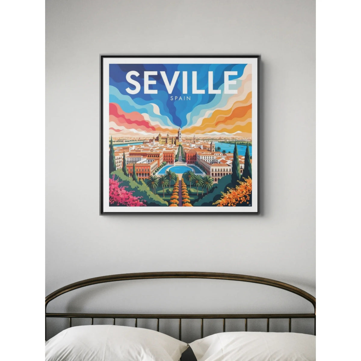 Seville Spain Vintage Travel Framed Canvas Wall Art