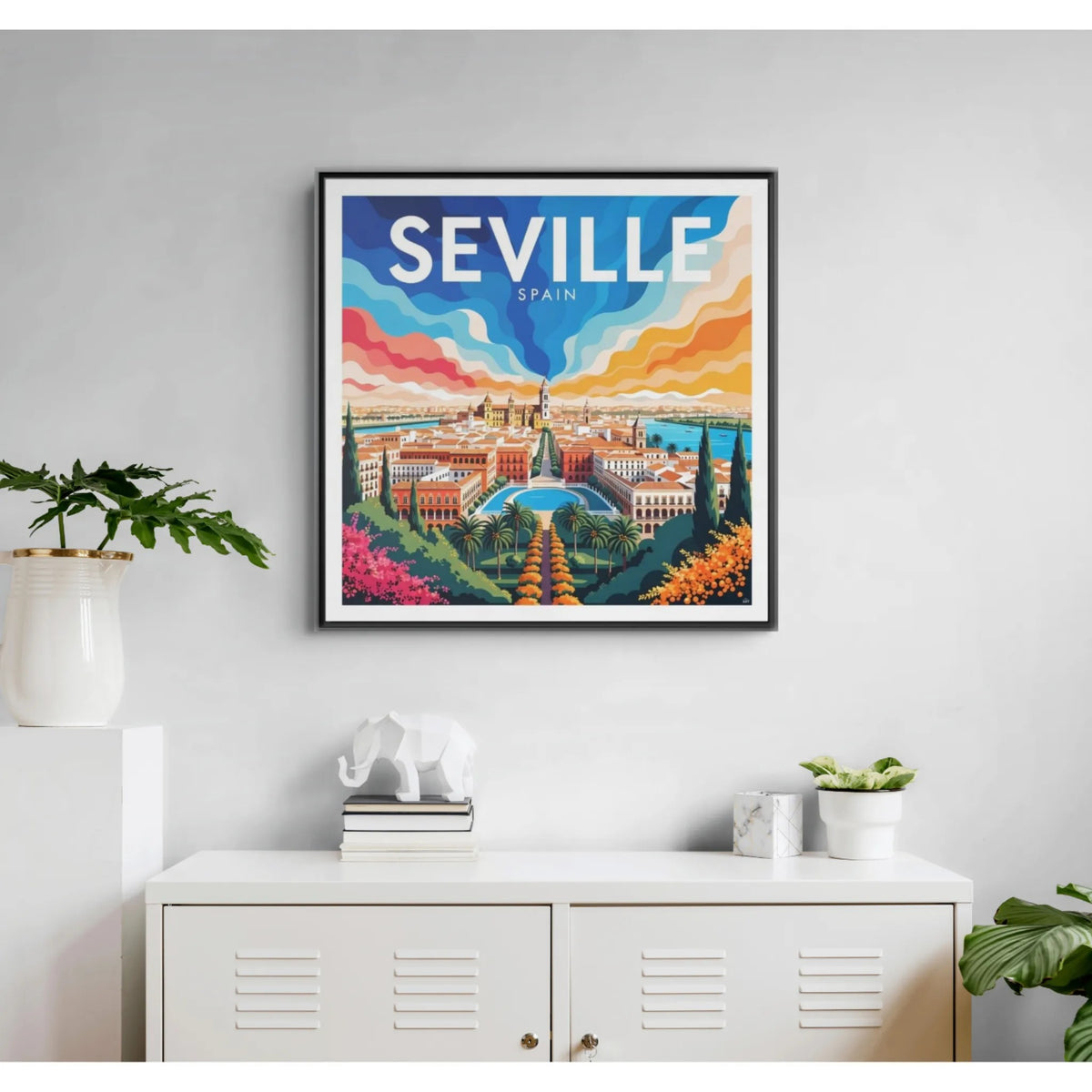 Seville Spain Vintage Travel Framed Canvas Wall Art