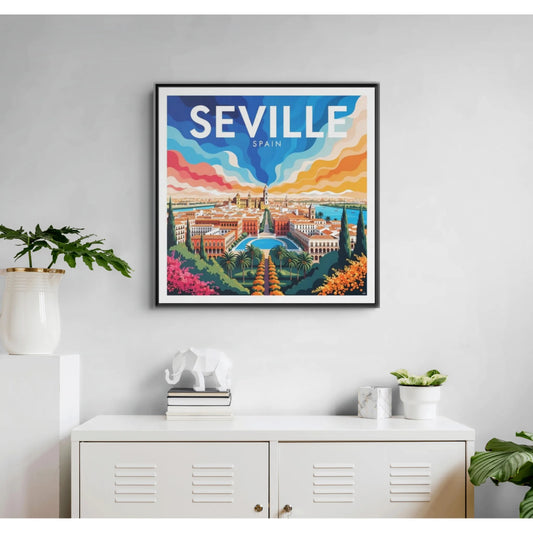 Seville Spain Vintage Travel Framed Canvas Wall Art
