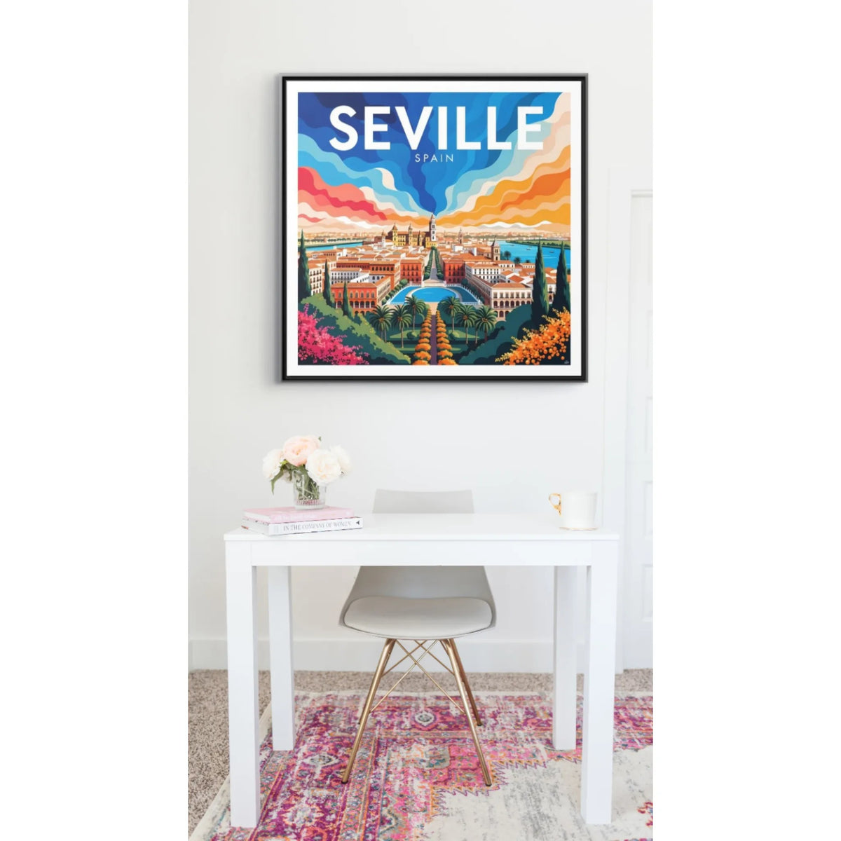 Seville Spain Vintage Travel Framed Canvas Wall Art