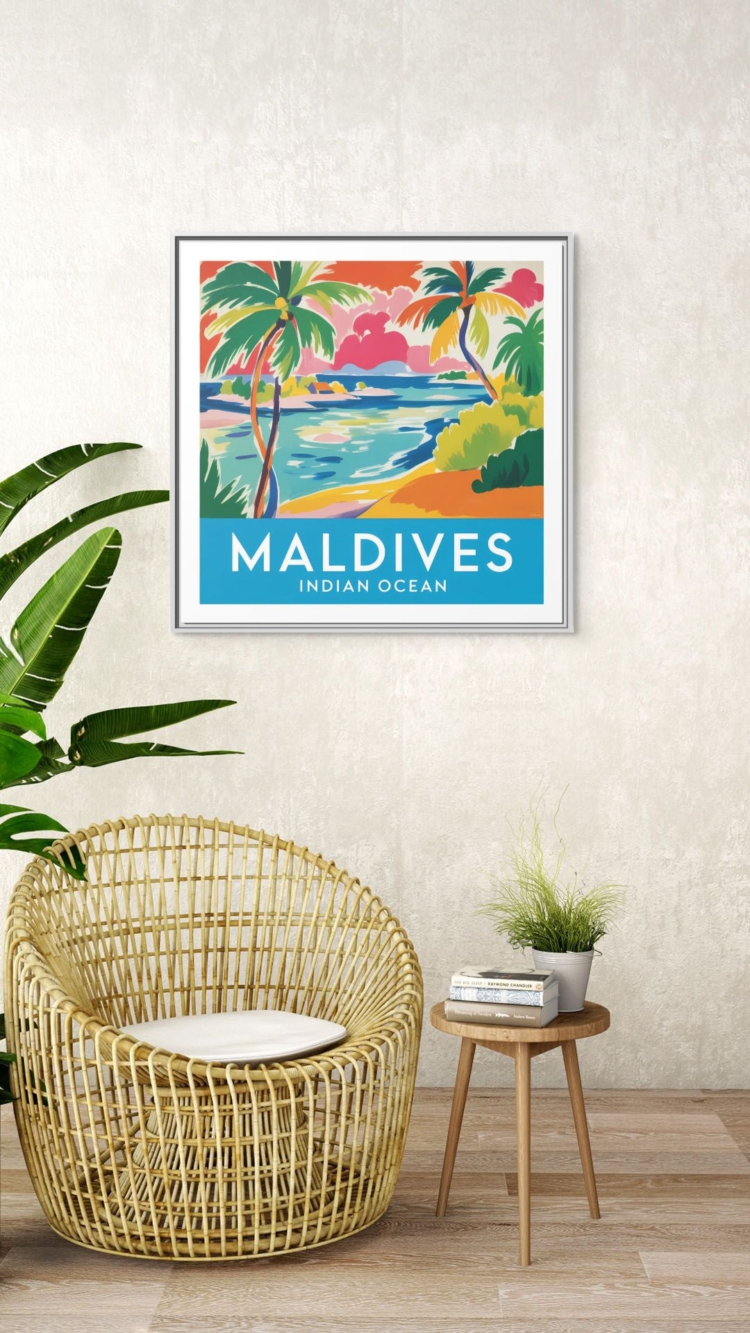 Maldives Beach Art Matte Canvas Framed | Tropical Island Wall Art