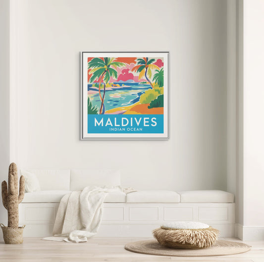 Maldives Beach Art Matte Canvas Framed | Tropical Island Wall Art