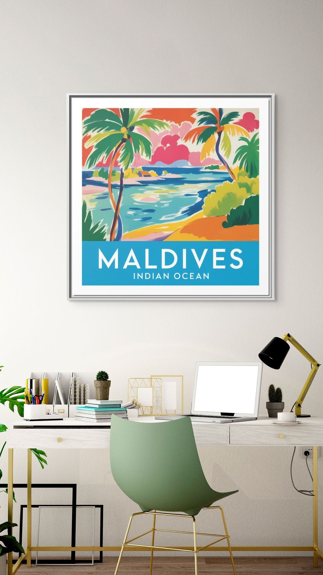 Maldives Beach Art Matte Canvas Framed | Tropical Island Wall Art