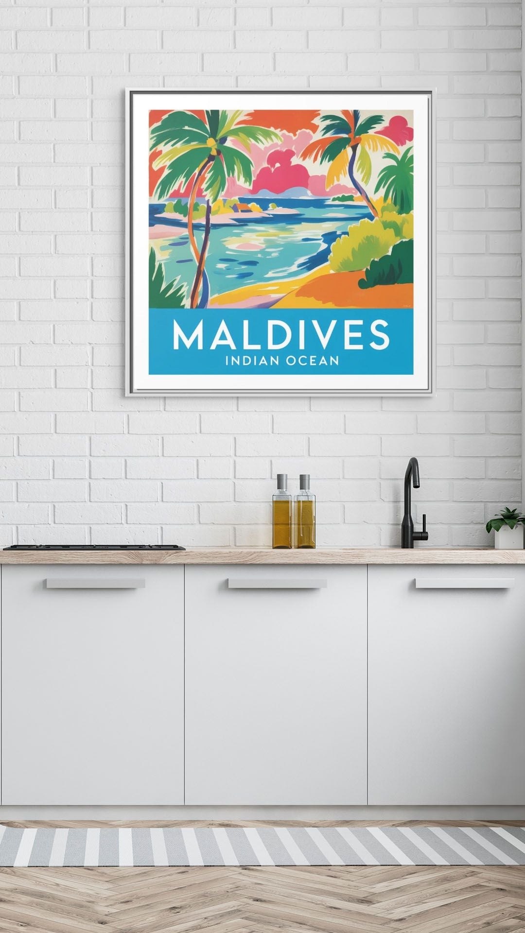 Maldives Beach Art Matte Canvas Framed | Tropical Island Wall Art