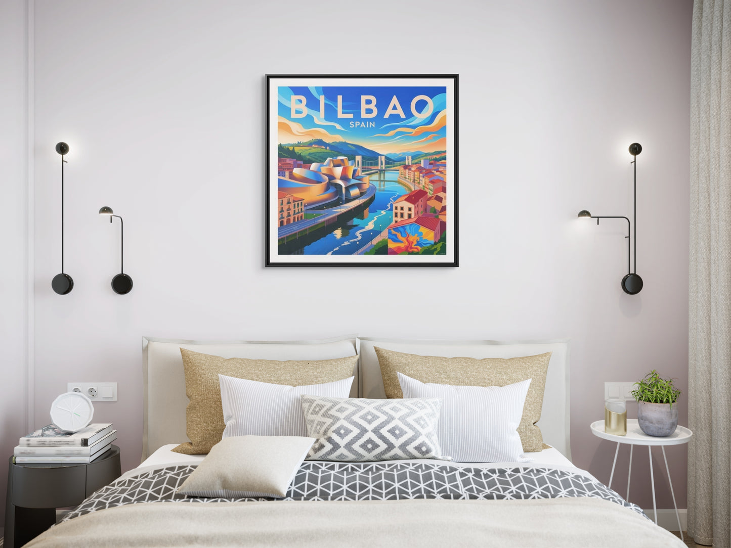Bilbao Spain travel art Matte Canvas Framed | Bilbao cityscape wall art