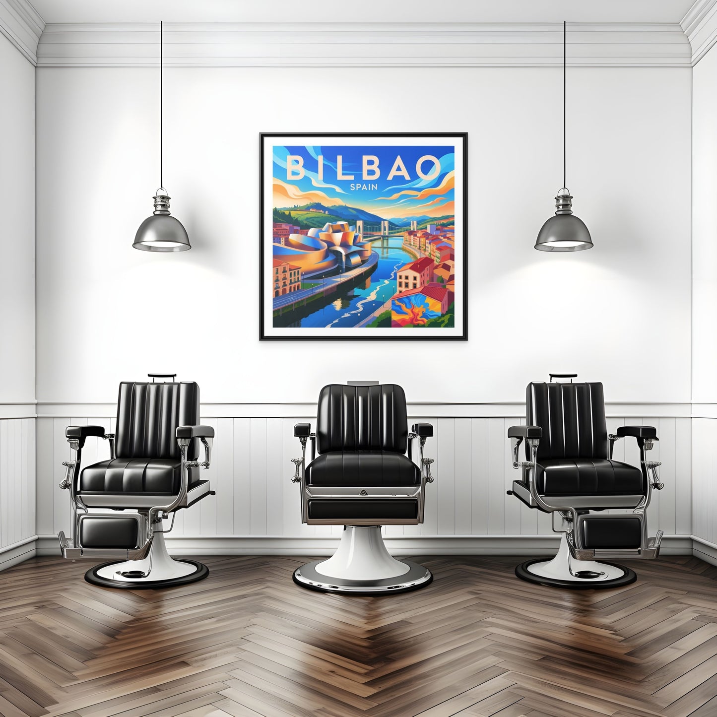 Bilbao Spain travel art Matte Canvas Framed | Bilbao cityscape wall art