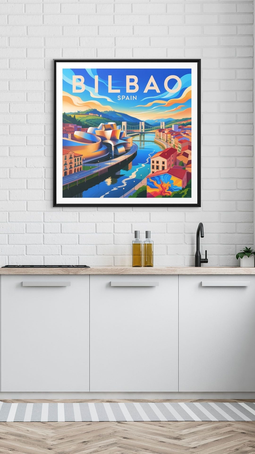 Bilbao Spain travel art Matte Canvas Framed | Bilbao cityscape wall art