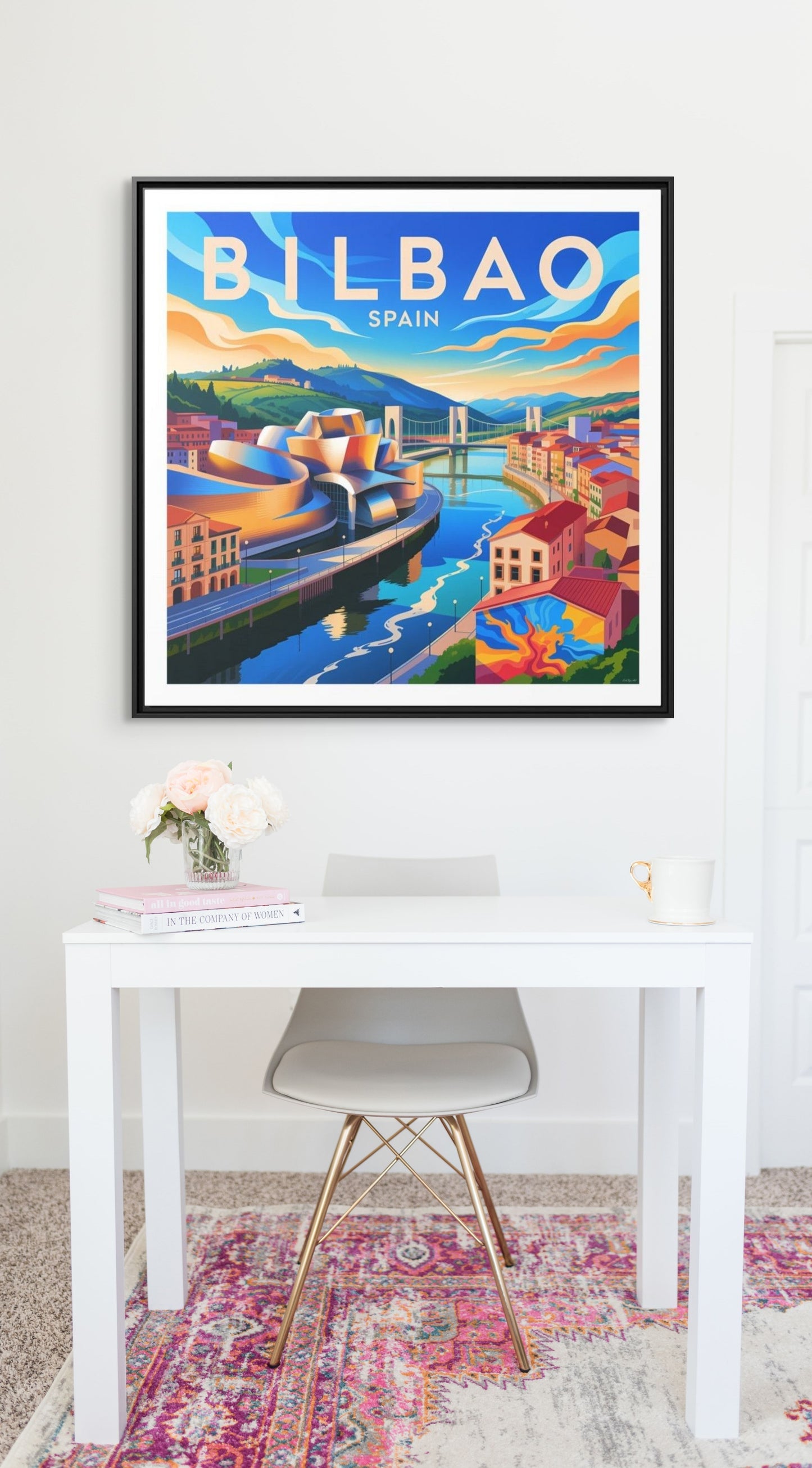 Bilbao Spain travel art Matte Canvas Framed | Bilbao cityscape wall art
