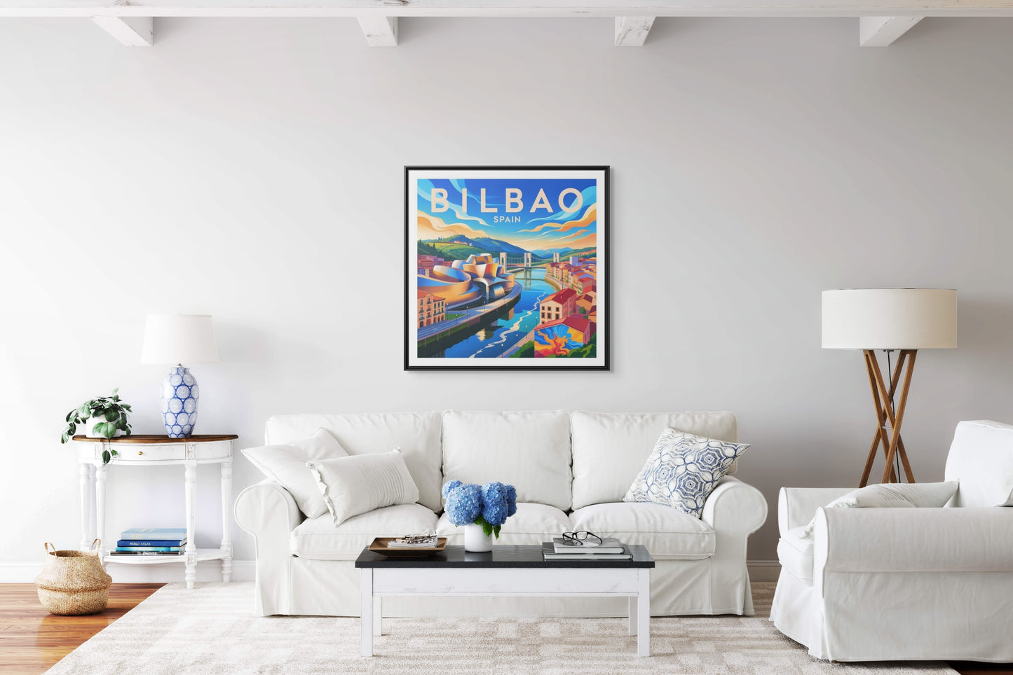 Bilbao Spain travel art Matte Canvas Framed | Bilbao cityscape wall art