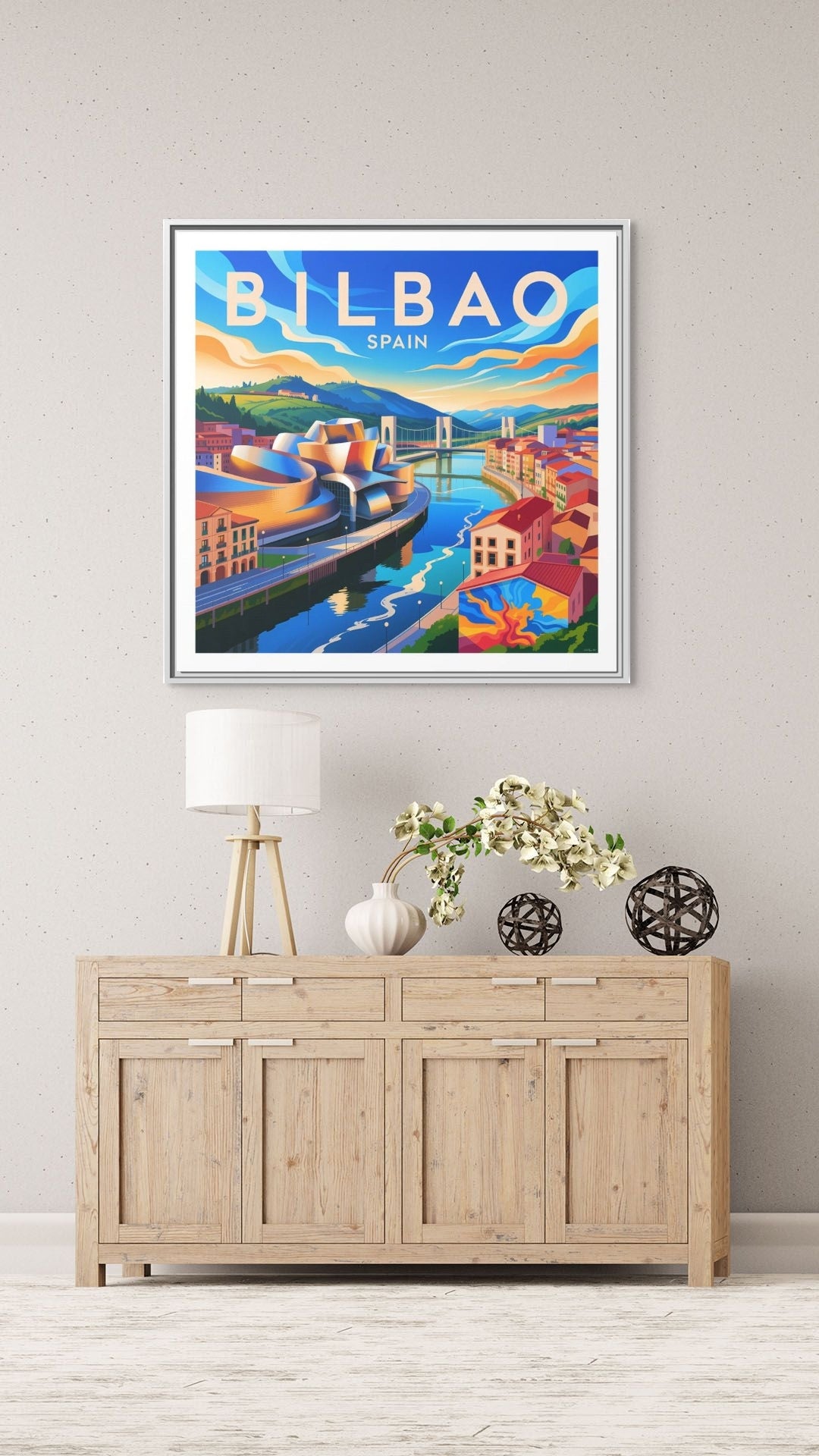 Bilbao Spain travel art Matte Canvas Framed | Bilbao cityscape wall art