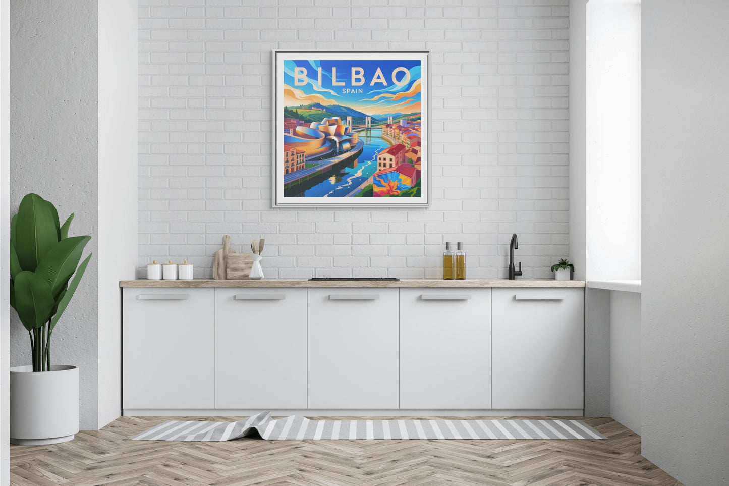 Bilbao Spain travel art Matte Canvas Framed | Bilbao cityscape wall art