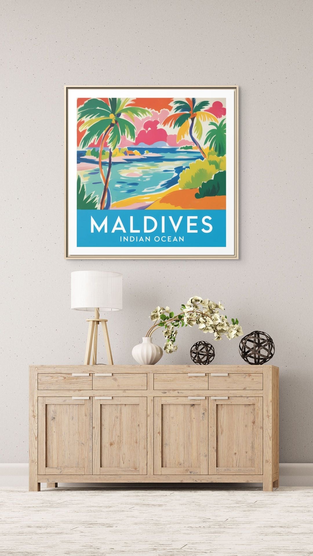 Maldives Beach Art Matte Canvas Framed | Tropical Island Wall Art