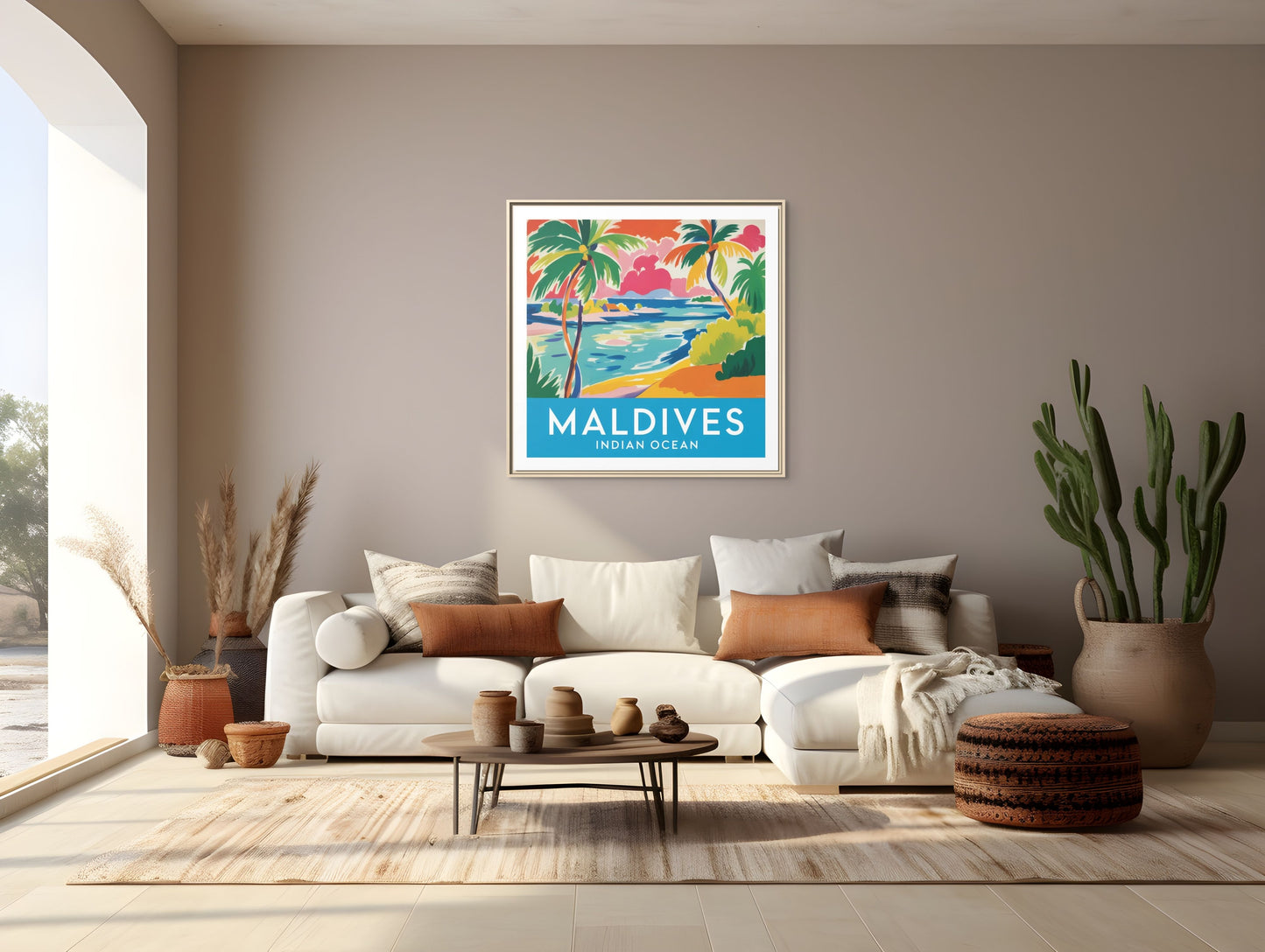Maldives Beach Art Matte Canvas Framed | Tropical Island Wall Art