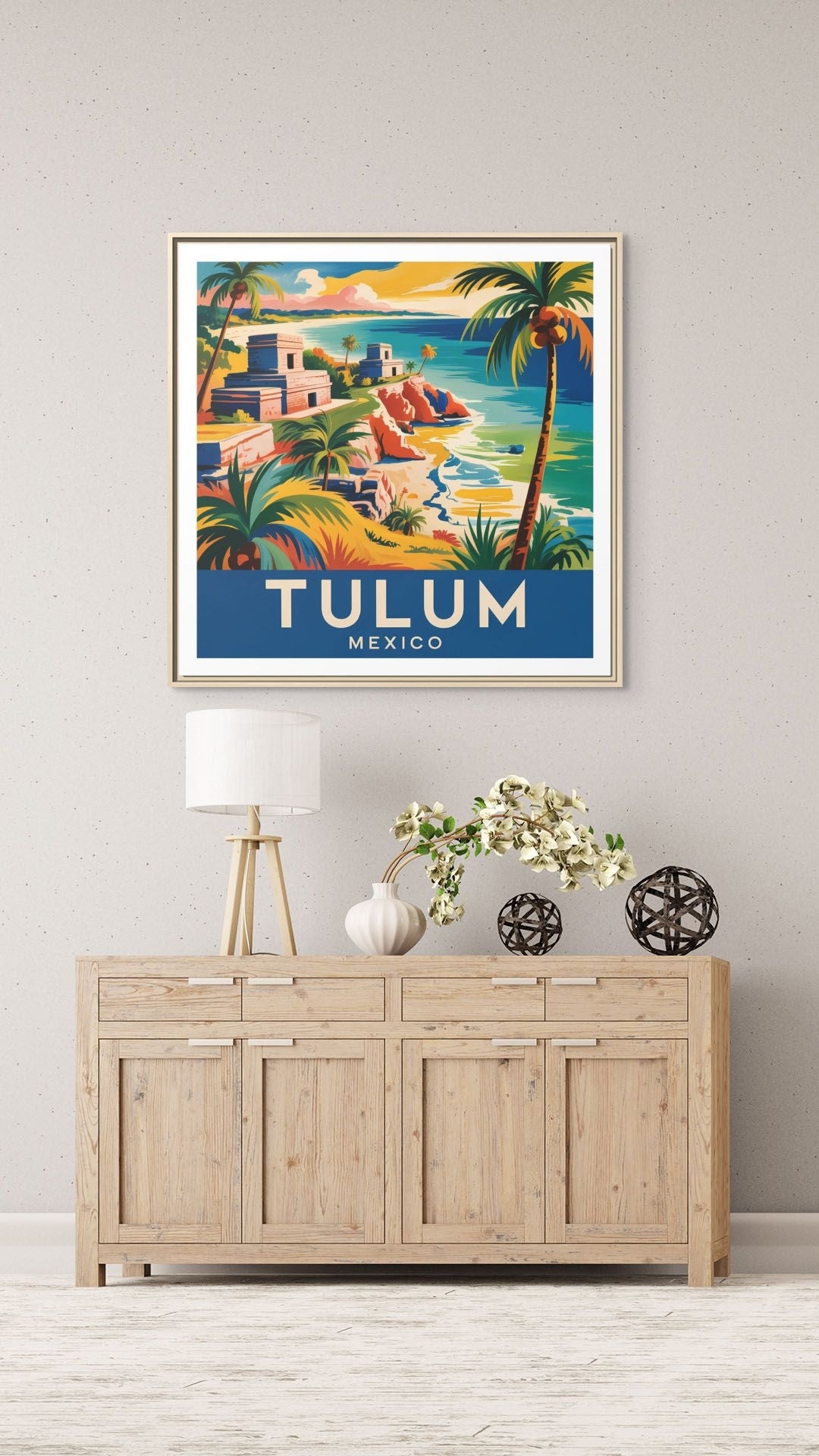 Tulum Mexico Vintage Look Framed Travel Canvas Wall Art