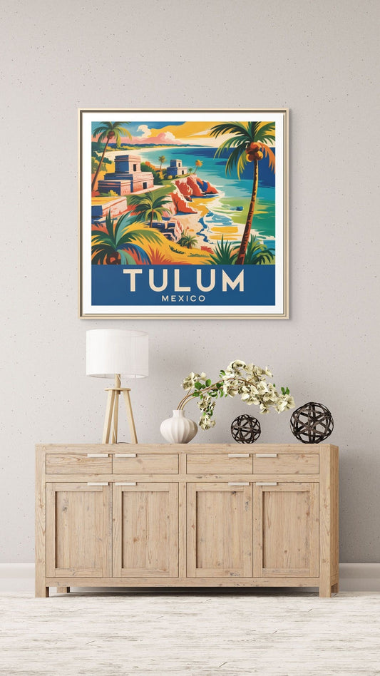 Tulum Mexico Vintage Look Framed Travel Canvas Wall Art