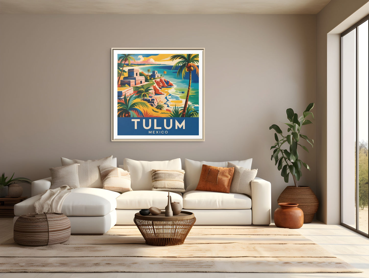 Tulum Mexico Vintage Look Framed Travel Canvas Wall Art