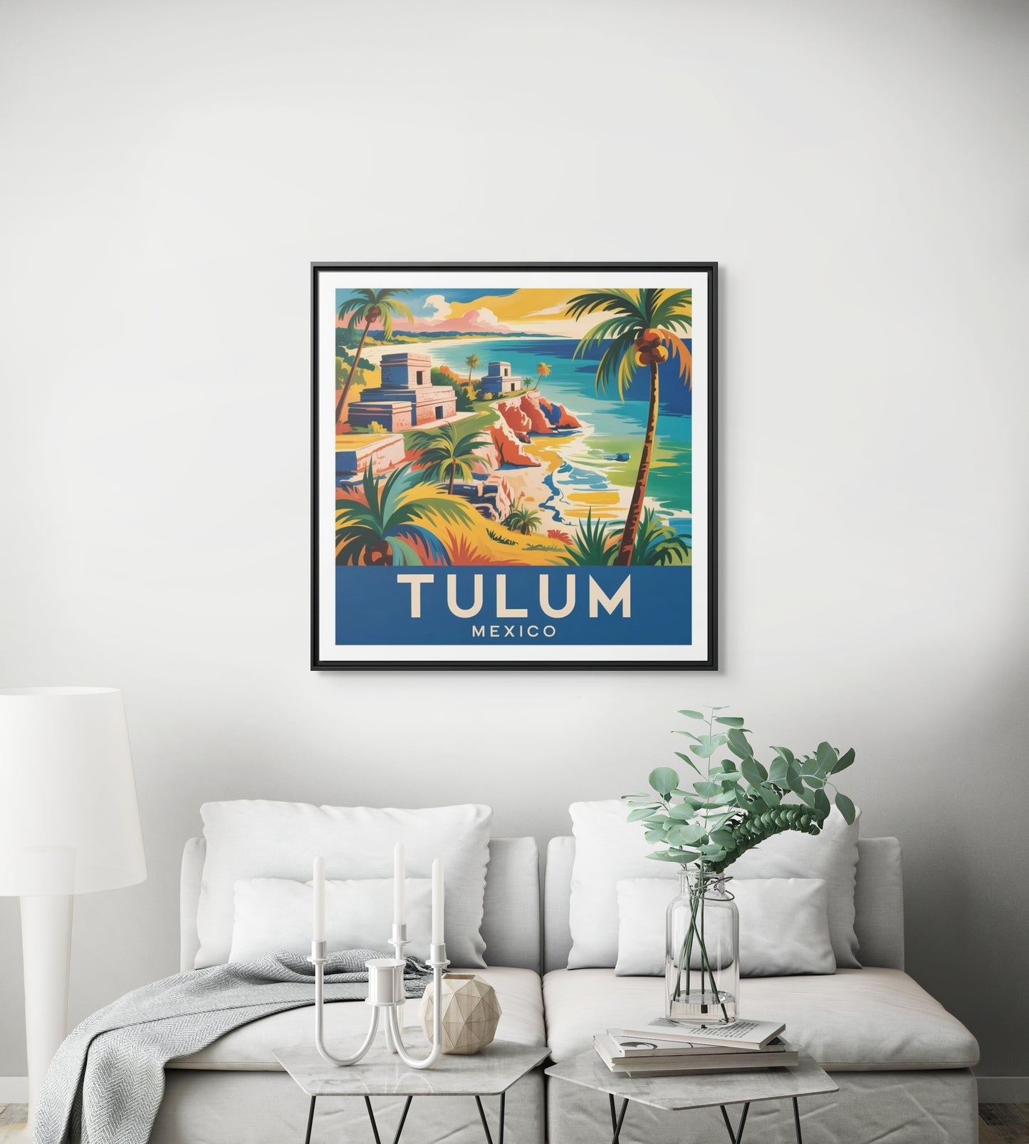 Tulum Mexico Vintage Look Framed Travel Canvas Wall Art
