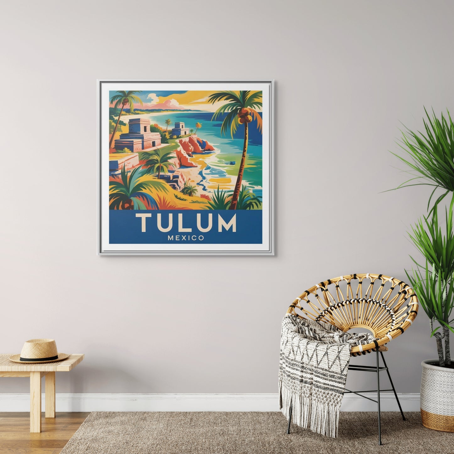 Tulum Mexico Vintage Look Framed Travel Canvas Wall Art