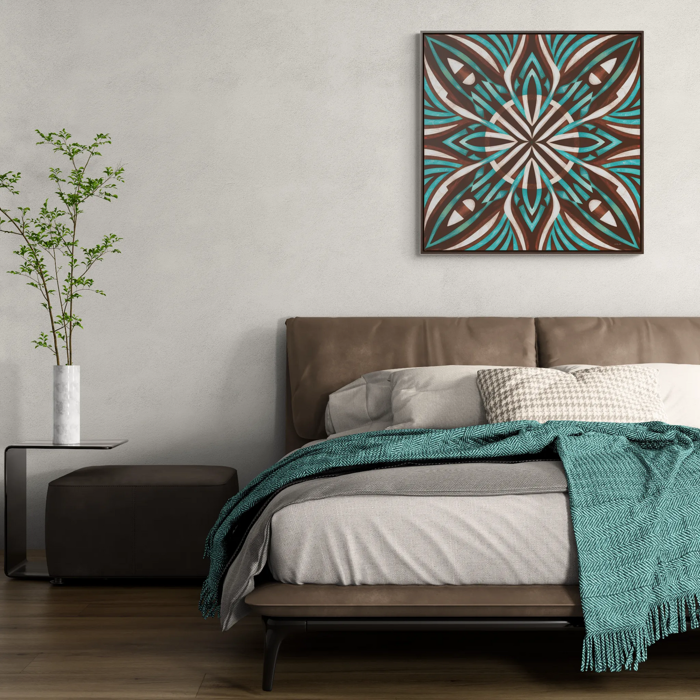 Southwestern Square Canvas Wall Art - Boho Ethnic Home Decor, Turquoise Brown White Frame, Gallery Canvas Wraps