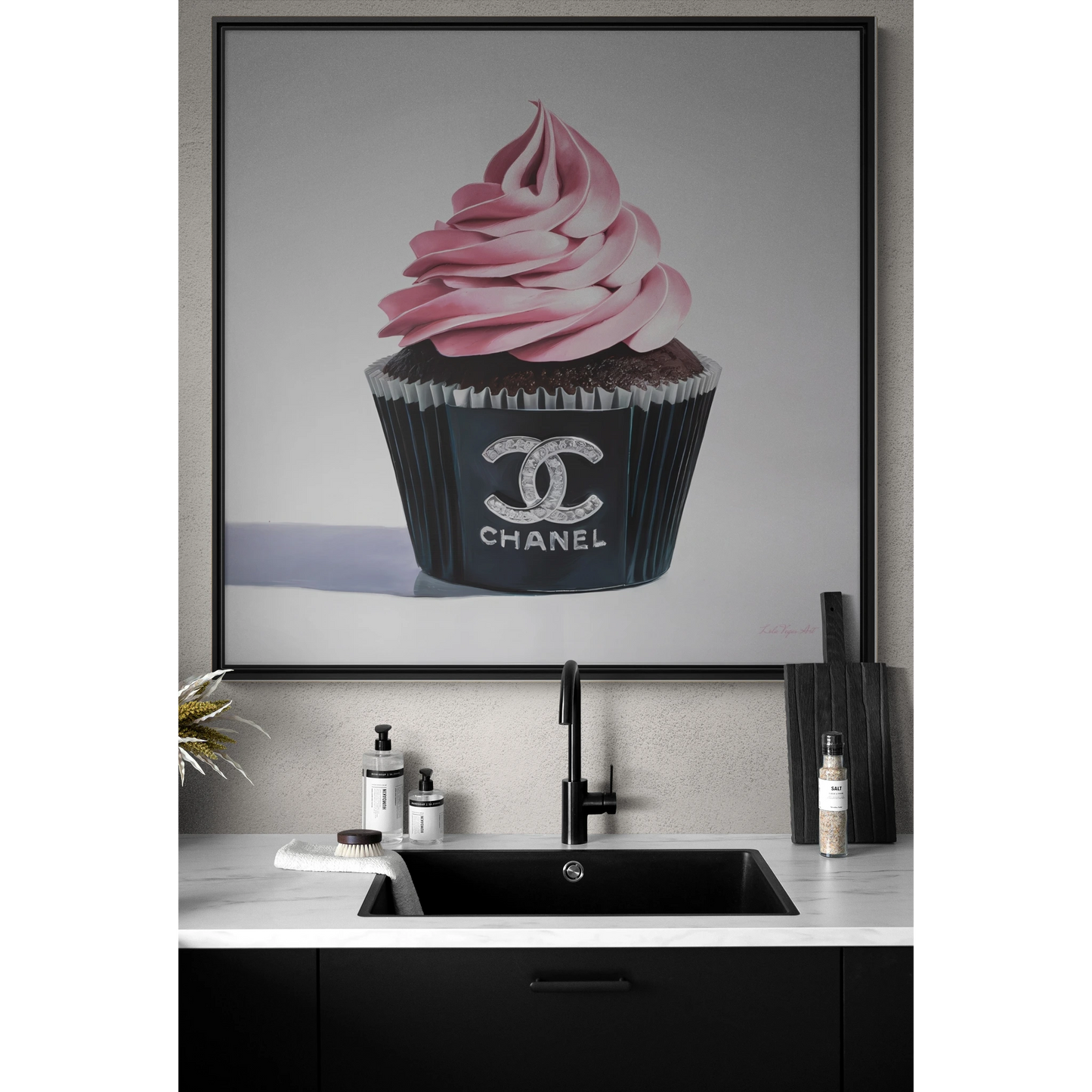 Fashionista Glam Canvas Wall Art, Girly Room Decor, Pink Cupcake Square Frame, Chanel Inspired, Gallery Canvas Wraps, Square Frame Wall