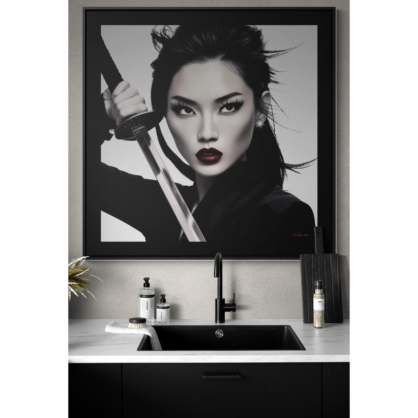 Samurai Warrior Gallery Canvas, Female Empowerment Square Frame Art, Warrior Woman Wall Decor, Black White Photography Print, Brave Tough