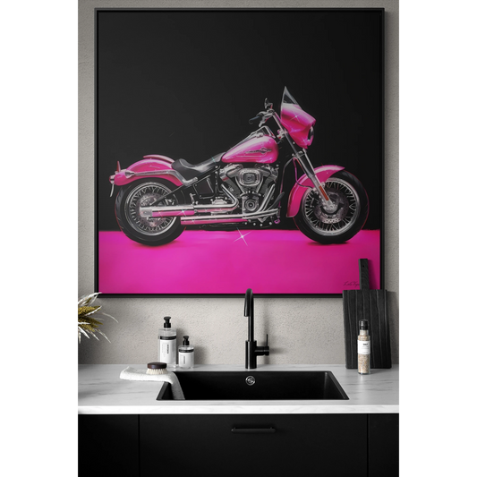 Square Framed Canvas Wall Art, Hot Pink Motorcycle Bling Glamorous Fashionista Decor, Gallery Canvas Wraps, Square Frame, Home Wall Decor, - LOLA VEGAS ART