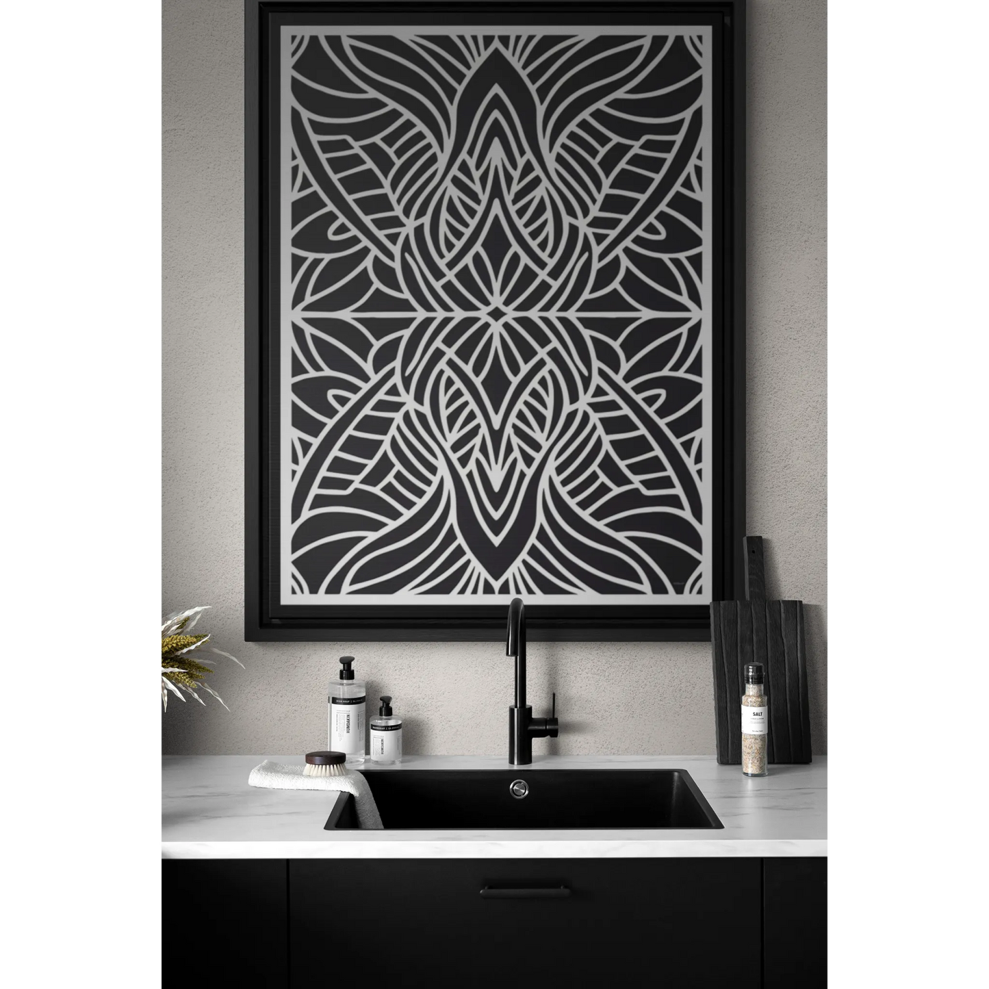 Canvas Wall Art, Black and White Tribal Design Vertical Frame - Ethnic and Dramatic, Gallery Prints, Wall Decor, Home Decoration, Living