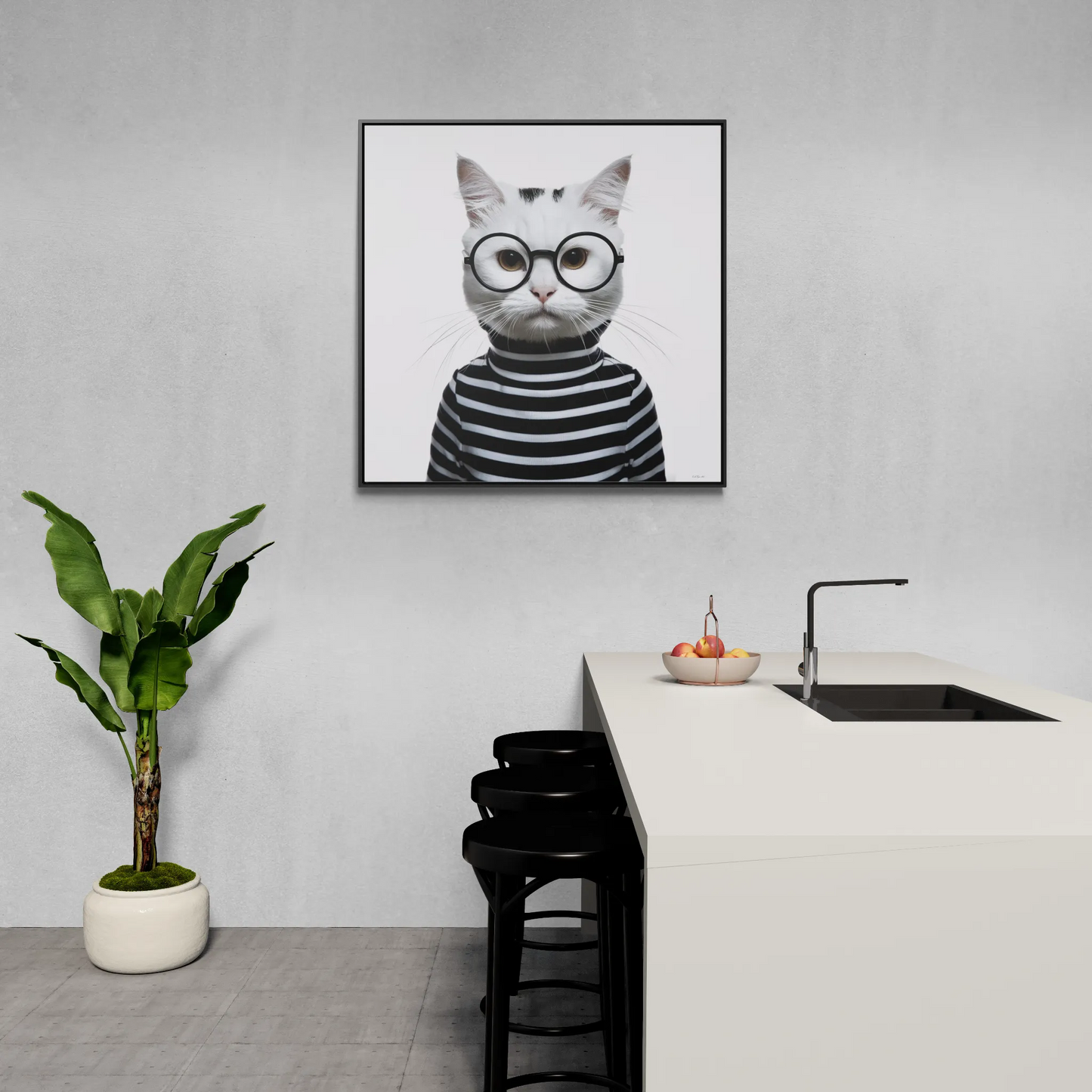 Square Canvas Wall Art, Maxwell Furrington Cool Cat Framed Animal Home Decor, Gallery Canvas Wraps, Square Frame, Wall Hanging, Living Room