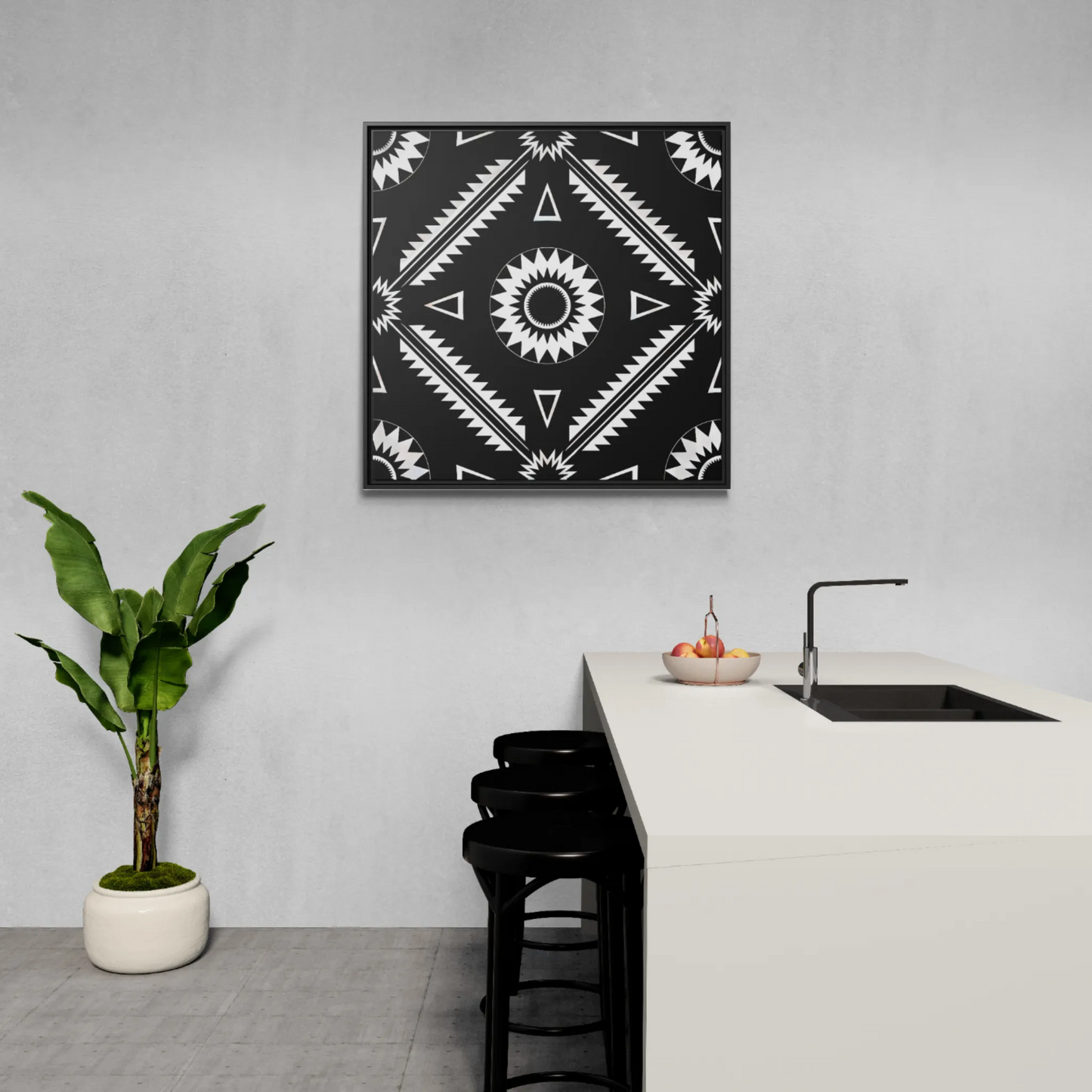 Framed Abstract Art Print, Geometric Wall Decor, Modern Home Accent, Black and White Framed Canvas - LOLA VEGAS ART