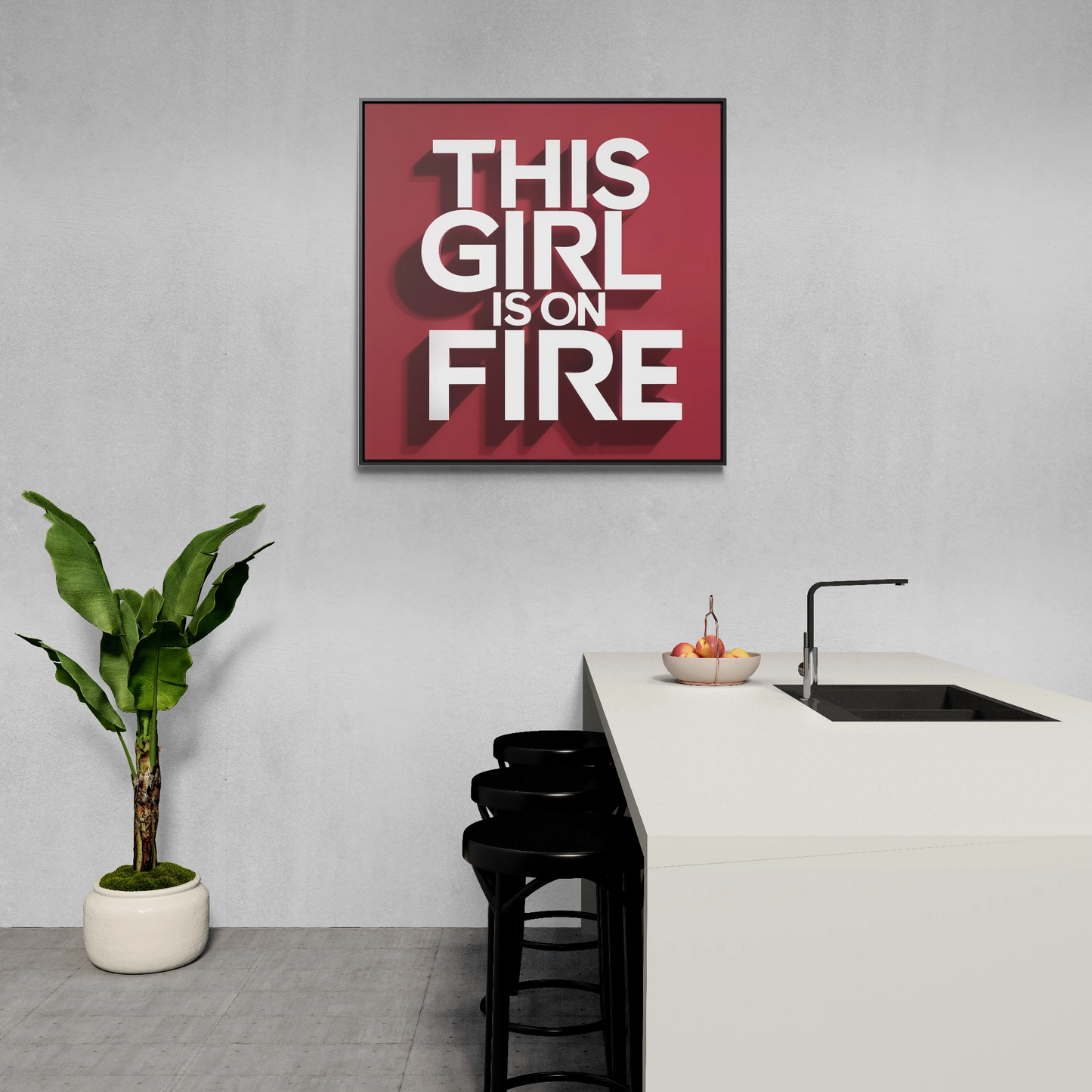 Canvas Wall Art, Female Empowerment Decor, Typography Square Frame, This Girl is on Fire, Trendy Red and White Home Decor, Gallery Wrap