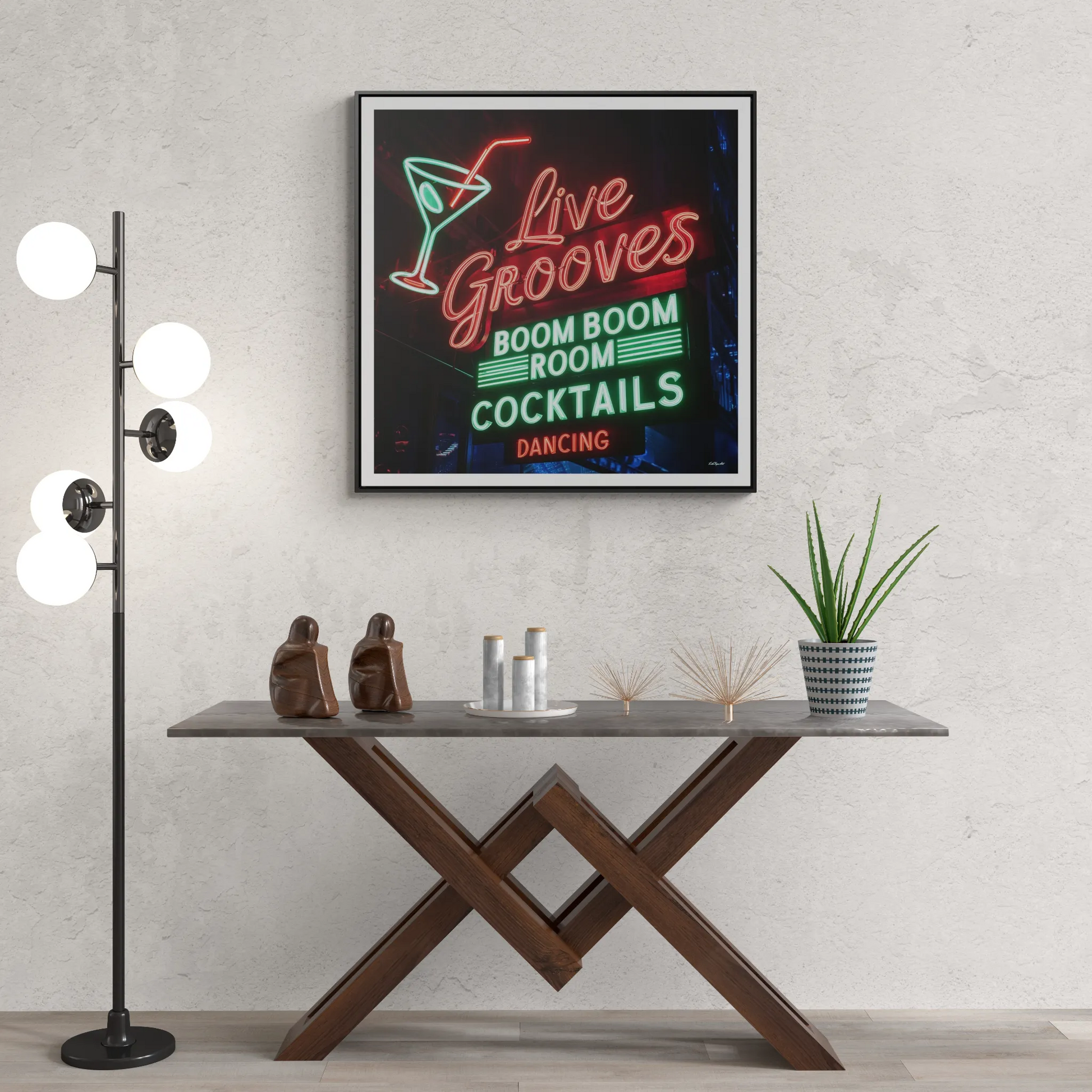 Neon Bar Sign Canvas, Retro Wall Art, Square Frame Photo Print, Home Decor Gift Idea, Cool Vintage Style, Jazzy Artwork for Living Room - LOLA VEGAS ART