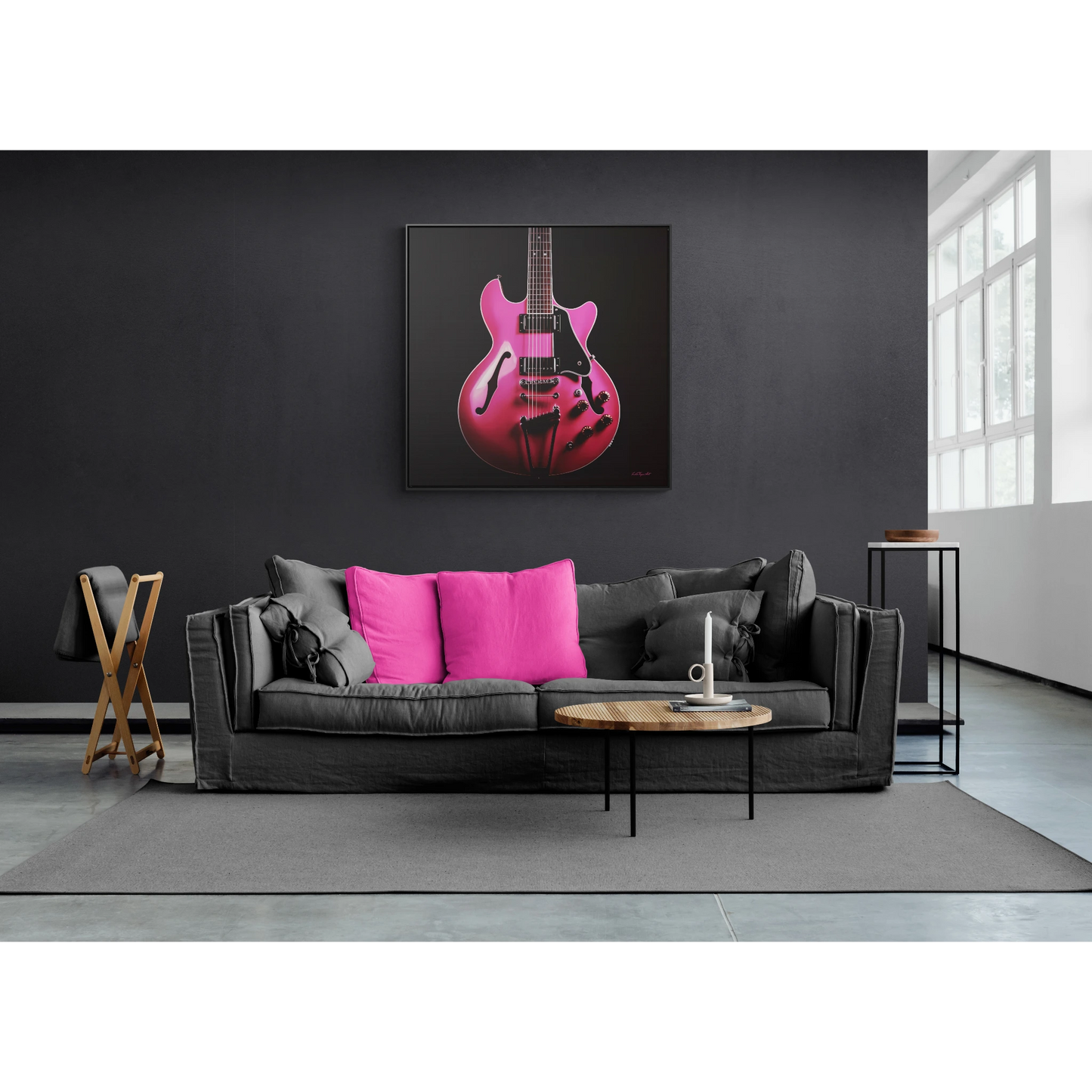 Square Frame Canvas Wall Art, Fine Art Hot Pink Electric Guitar Photography for Guitar Lovers - Hip & Dramatic Decor, Gallery Frames, Music