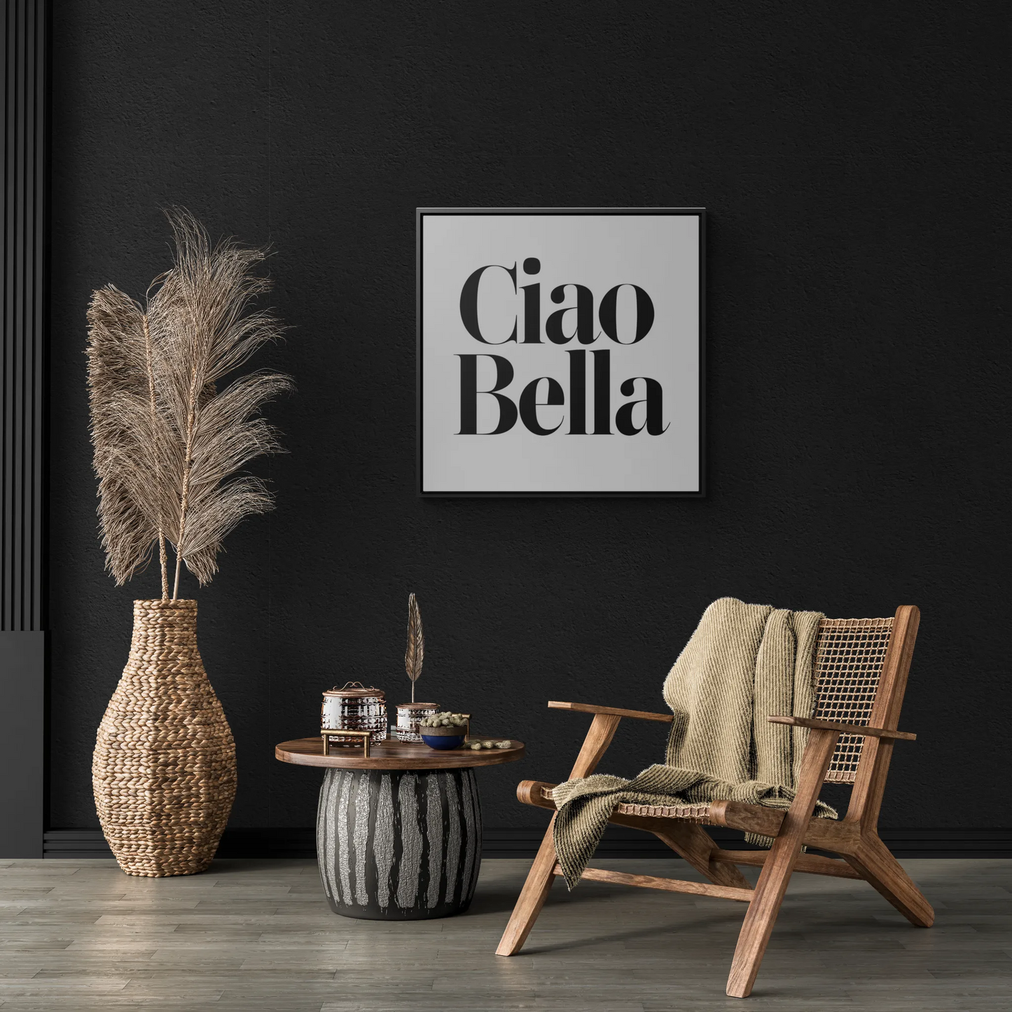 Square Frame Canvas Wall Art, Ciao Bella Typography - Hello Beautiful Italian Decor, Gallery Wraps Gift, Classy, Stylish Home Decor