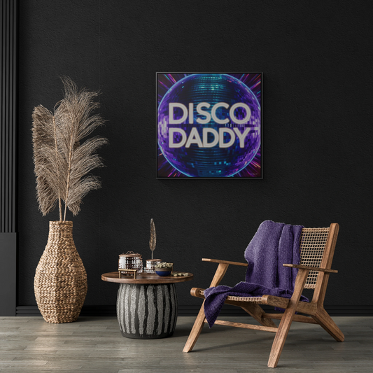 Disco Daddy Purple Disco Ball Canvas Wall Art, Square Frame, Retro Funky Decor, Gallery Canvas Wrap, Home Wall Decor, Wall Art Decor, Purple