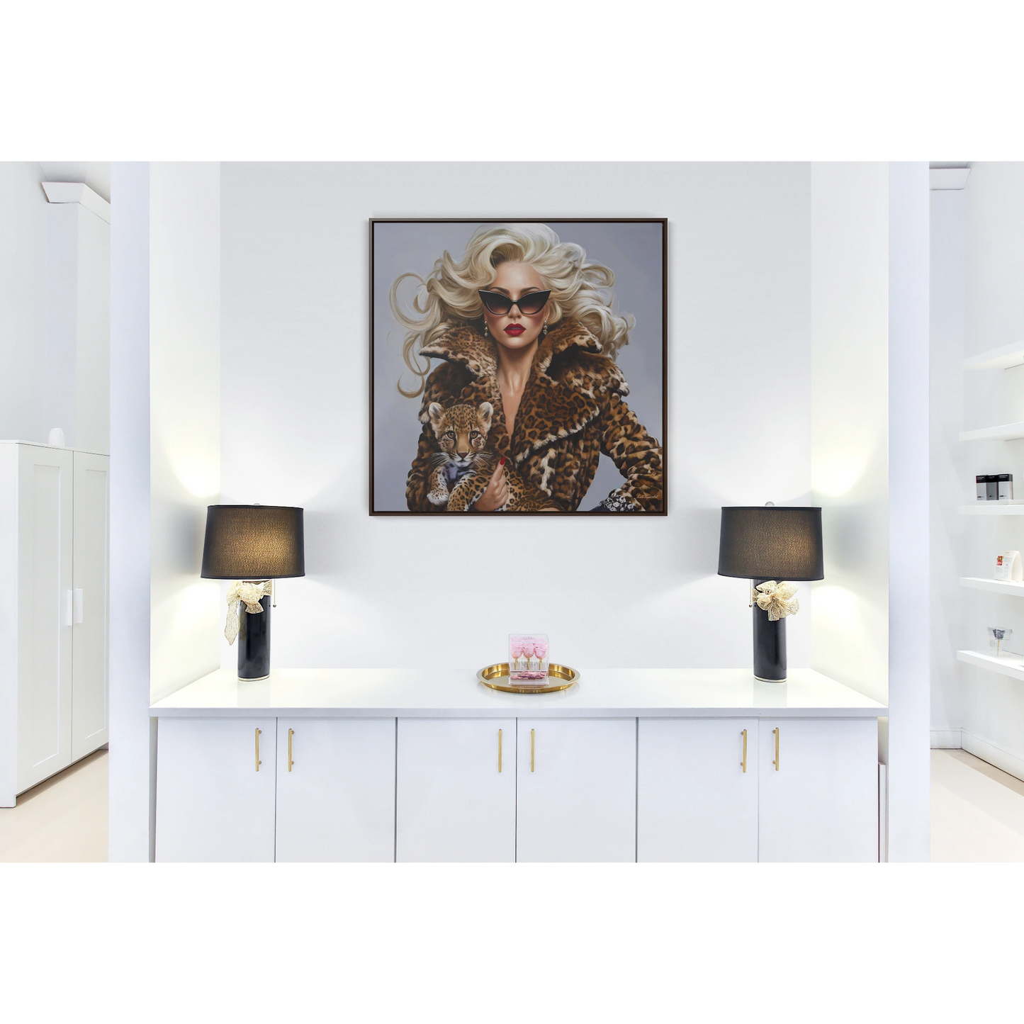 Fashionista Glamour Leopard Woman Square Frame Canvas Wall Art, Fashion Decor, Gift for Her, Leopard Print Wall Decor, Trendy Home Accent