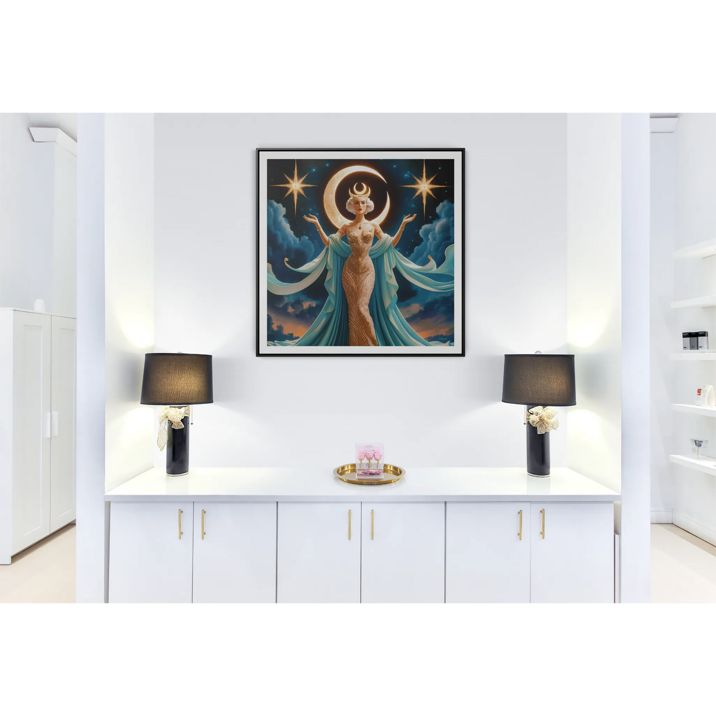 Square Canvas Wall Art, Mystical Goddess Art Deco Home Decor, Framed Art Nouveau Retro Gallery Wrap, Gift for Her, Wall Hanging, Wall Decor,