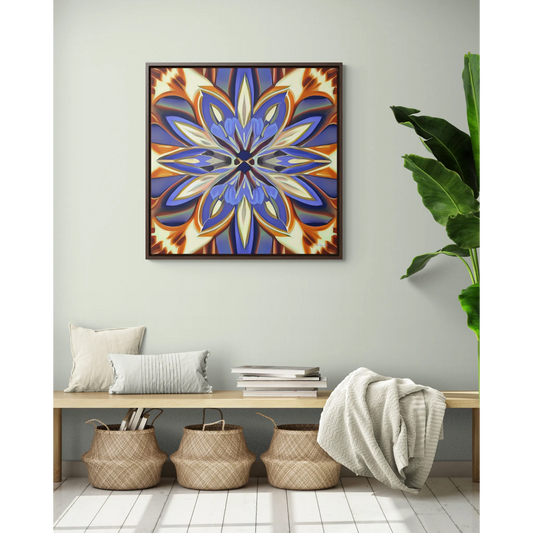 Canvas Wall Art, Abstract Floral Square Frame, Iris Purple Cream Brown Flowers, Home Decor, Gallery Prints, Floral Wall Decor, Room Decor,