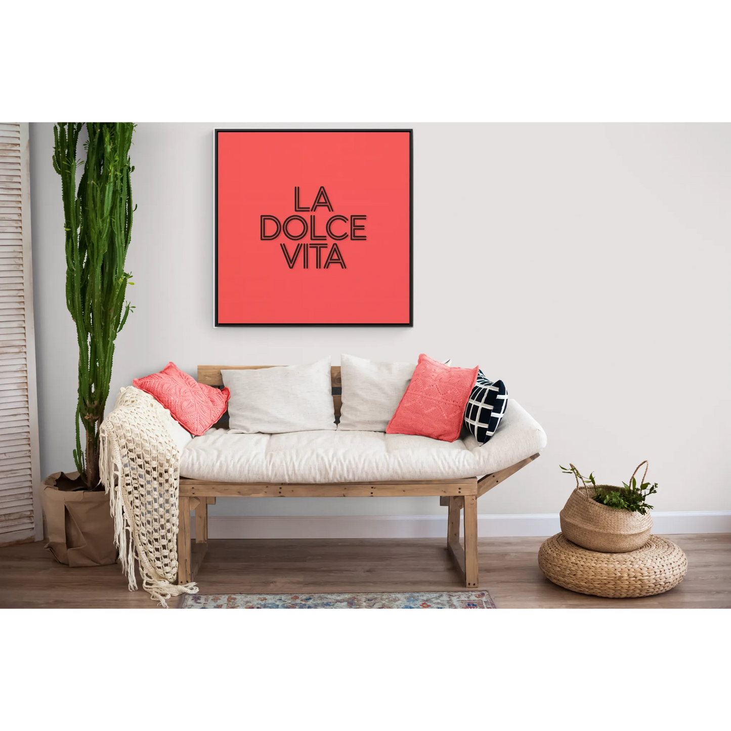 Square Frame Wall Art, LA DOLCE VITA Typography Canvas, Orange and Black, Cool Home Decor, Gallery Canvas Wrap, Home Office Decor, Unique