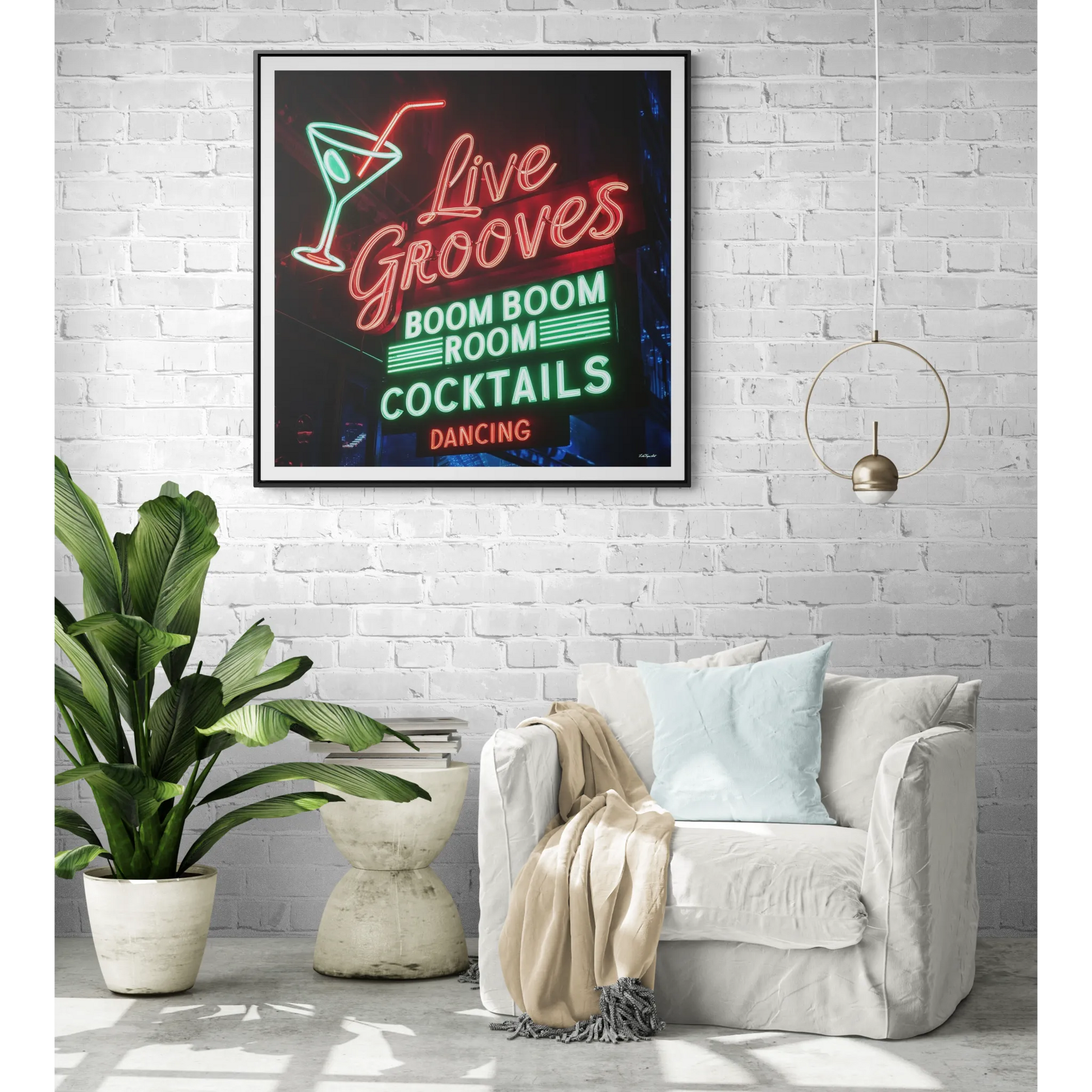 Neon Bar Sign Canvas, Retro Wall Art, Square Frame Photo Print, Home Decor Gift Idea, Cool Vintage Style, Jazzy Artwork for Living Room - LOLA VEGAS ART