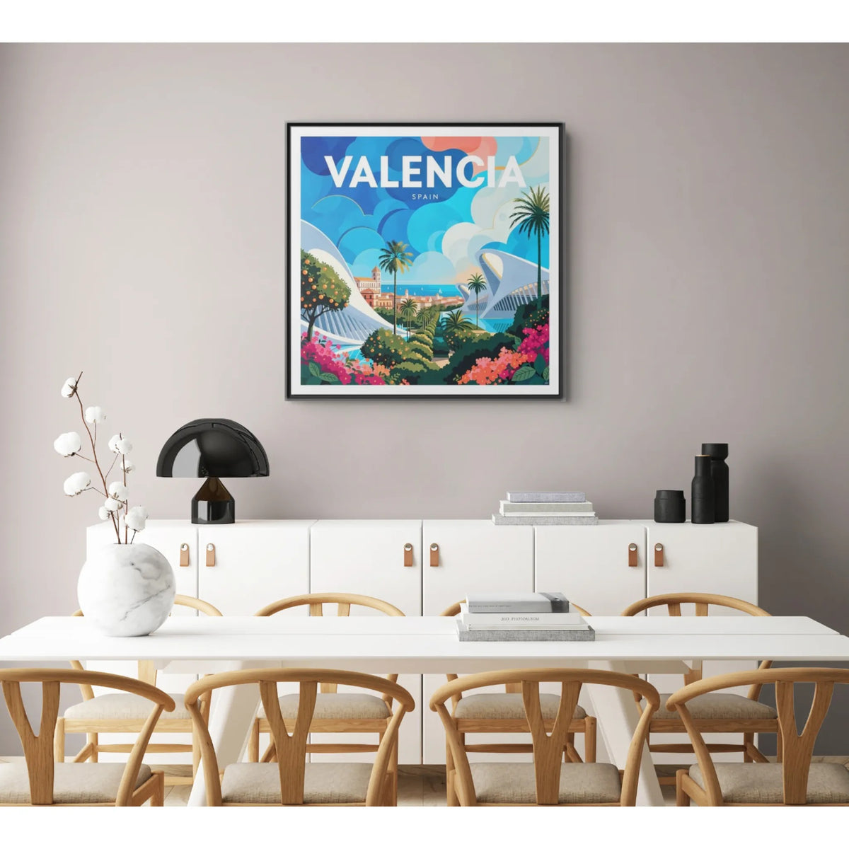 Valencia Spain travel Framed  Canvas Wall Art | colorful cityscape art