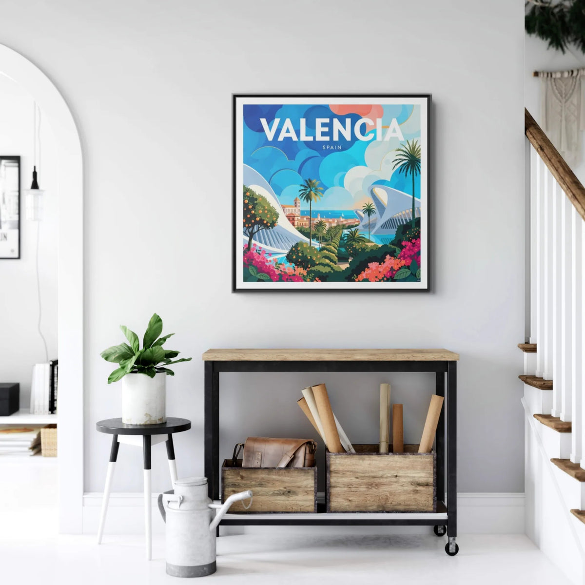 Valencia Spain travel Framed  Canvas Wall Art | colorful cityscape art