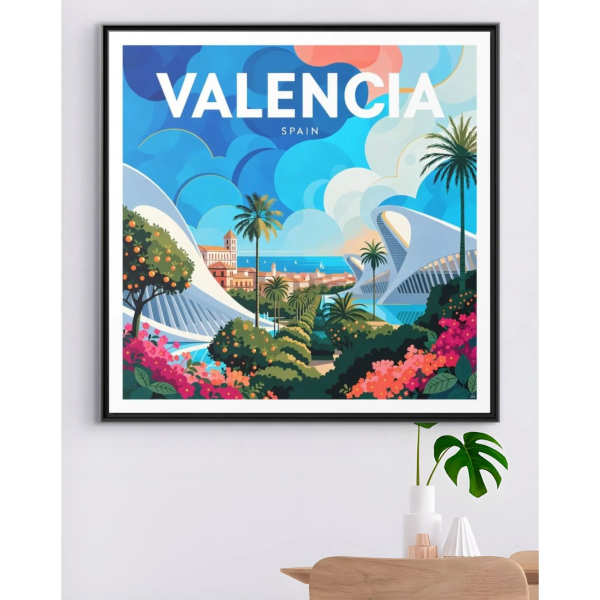 Valencia Spain travel Framed  Canvas Wall Art | colorful cityscape art