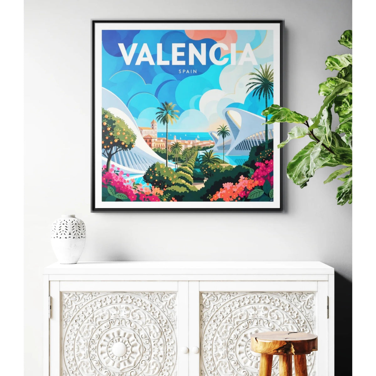 Valencia Spain travel Framed  Canvas Wall Art | colorful cityscape art