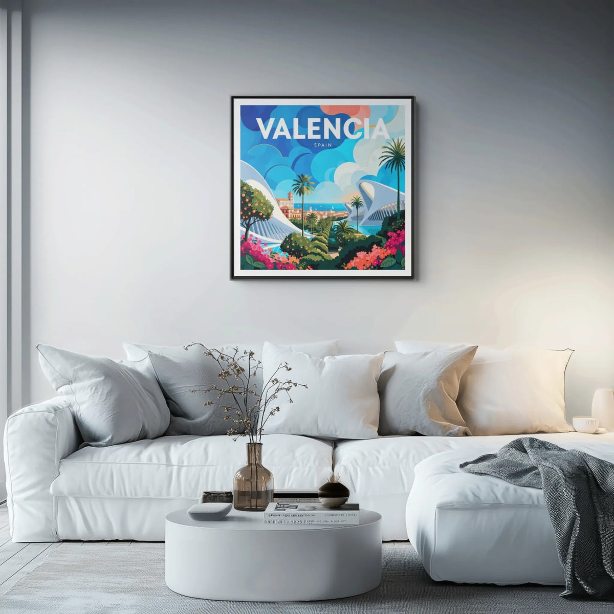 Valencia Spain travel Framed  Canvas Wall Art | colorful cityscape art