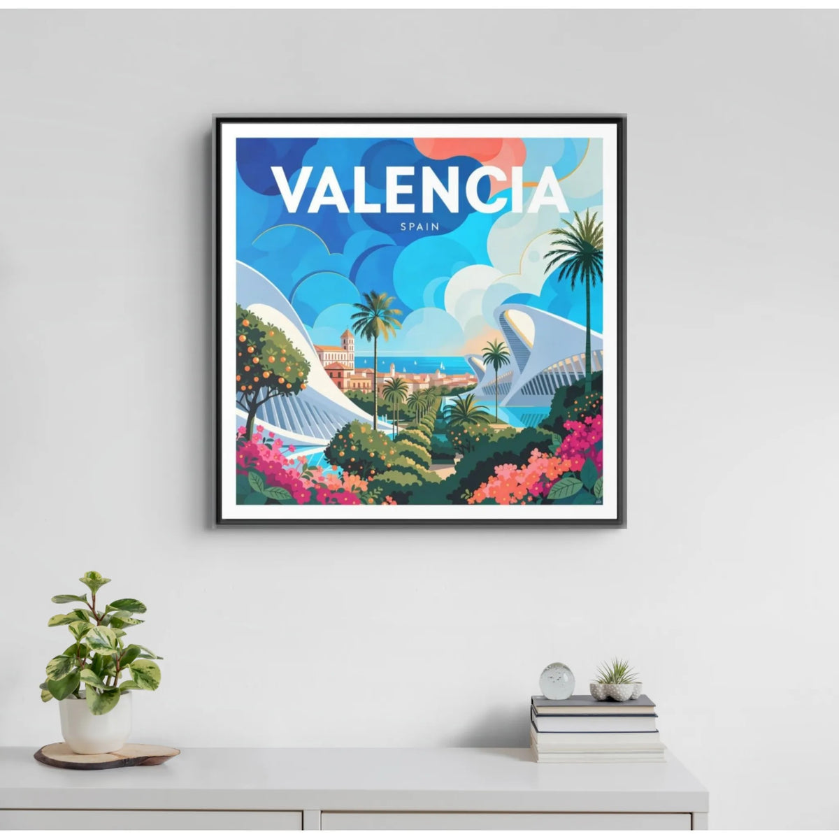 Valencia Spain travel Framed  Canvas Wall Art | colorful cityscape art