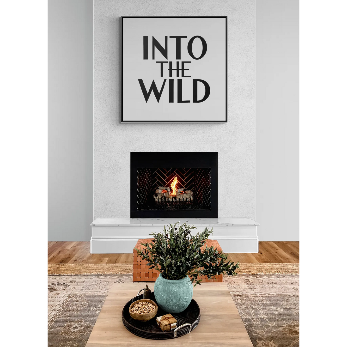 Square Frame Wall Art, Into The WILD Typography Home Decor, Gallery Canvas Wraps, Cool Black and White Design, Modern Living Room Decor,