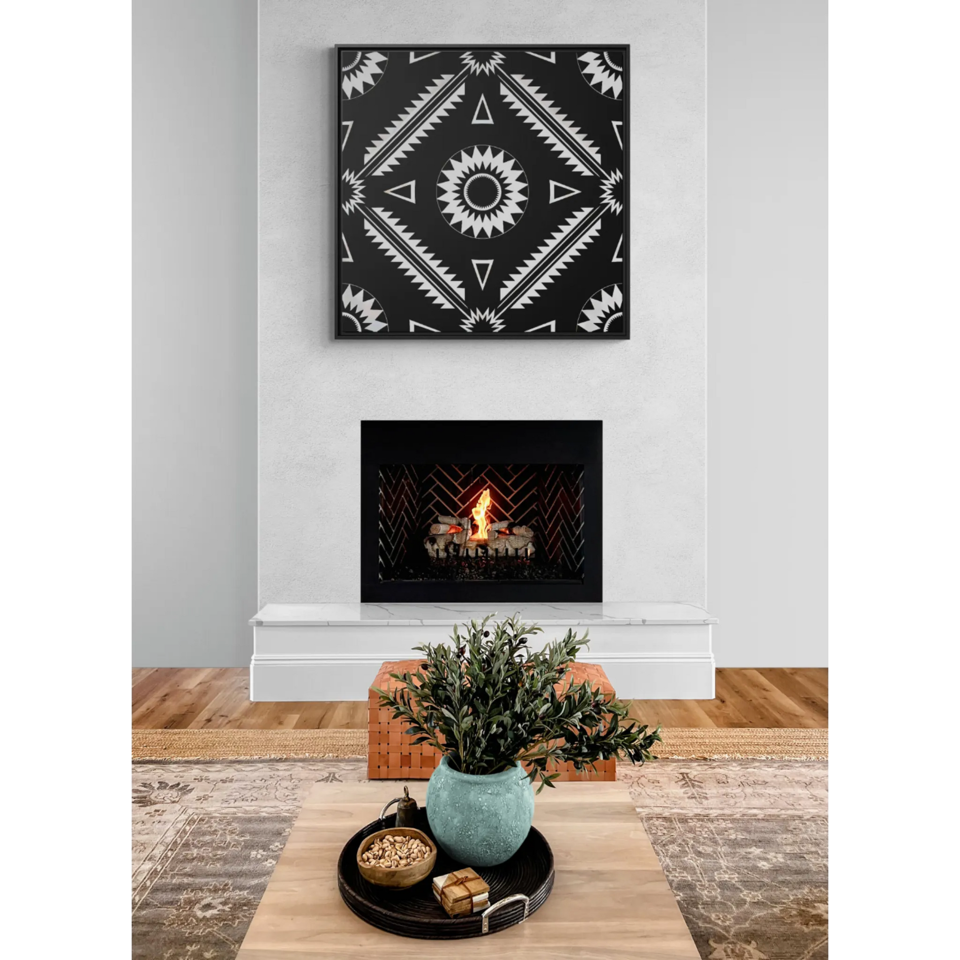 Framed Abstract Art Print, Geometric Wall Decor, Modern Home Accent, Black and White Framed Canvas - LOLA VEGAS ART