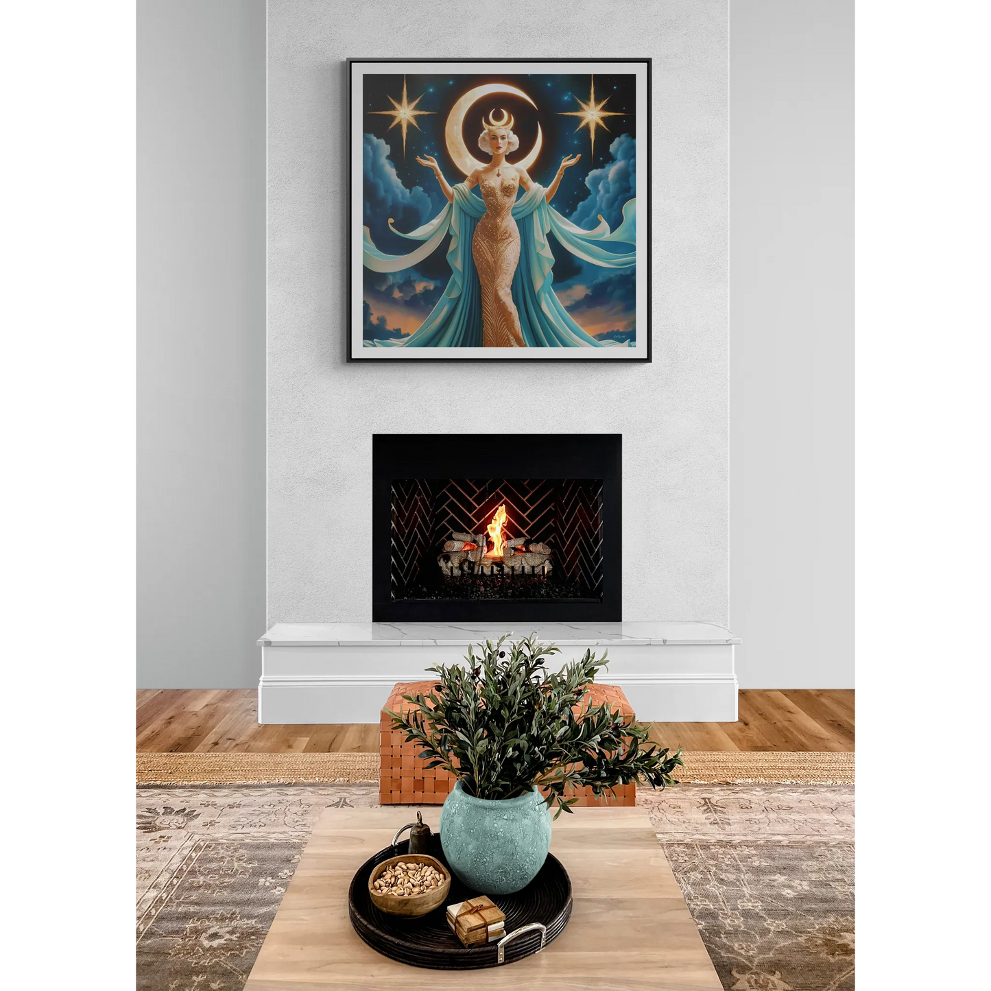 Square Canvas Wall Art, Mystical Goddess Art Deco Home Decor, Framed Art Nouveau Retro Gallery Wrap, Gift for Her, Wall Hanging, Wall Decor,