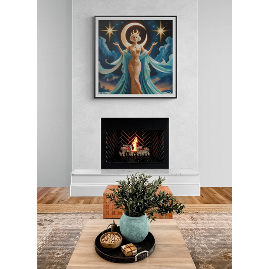 Square Canvas Wall Art, Mystical Goddess Art Deco Home Decor, Framed Art Nouveau Retro Gallery Wrap, Gift for Her, Wall Hanging, Wall Decor,